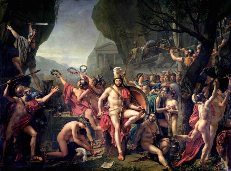 Leonidas At Thermopylae,Leonidas vid Thermopyle,Jacques Louis David,Oljemålning,Oljemålning, konstparodi