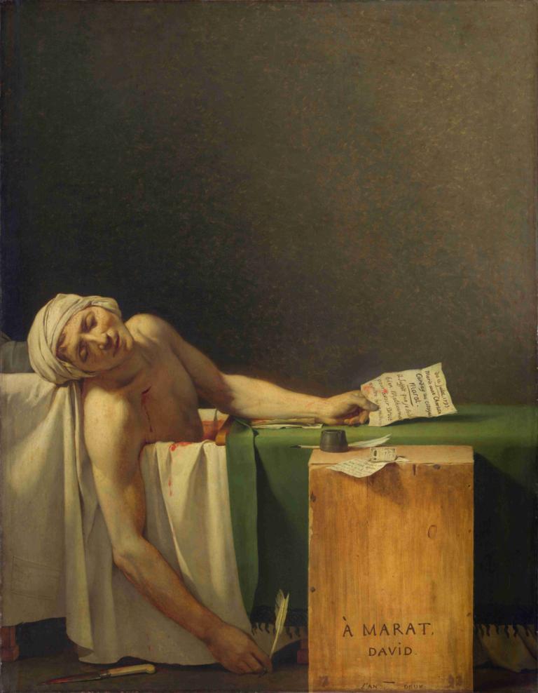 Marat Assassinated,Atentat na Marata,Jacques Louis David,Oljna slika,Oljna slika, likovna parodija, 1 fant