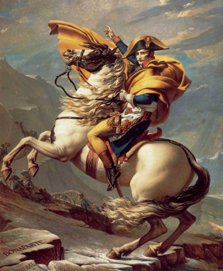 Napoleon Crossing The Alps,Napoleon prečka Alpe,Jacques Louis David,Oljna slika,Oljna slika, klobuk, konj