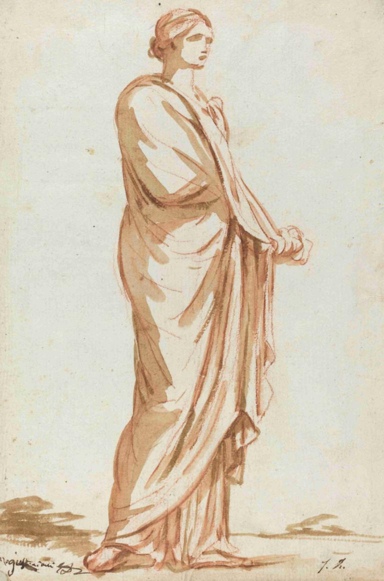 Roman Statue of a Standing Woman,Romeins standbeeld van een staande vrouw,Jacques Louis David,Schetsen