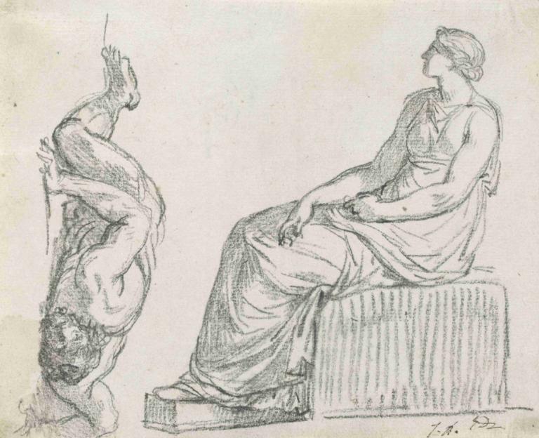 Seated Woman and Man Sprawling on the Ground,Zittende vrouw en man languit op de grond,Jacques Louis David