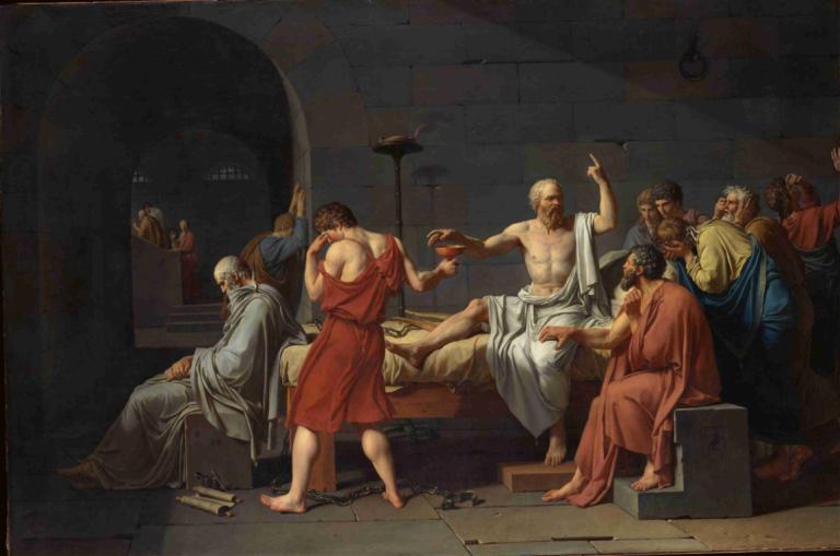 The Death of Socrates,Ο θάνατος του Σωκράτη,Jacques Louis David,Ελαιογραφία,Ελαιογραφία, παρωδία καλών τεχνών