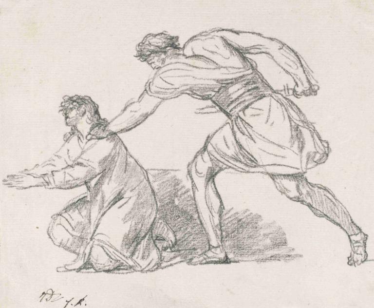 Warrior Seizing a Kneeling Figure,Krijger die een knielende figuur grijpt,Jacques Louis David,Schetsen