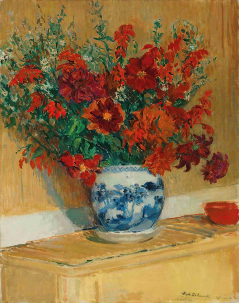 Bouquet de fleurs au vase bleu,Blombukett i blå vas,Jacques-Émile Blanche,Oljemålning,Oljemålning, blomma