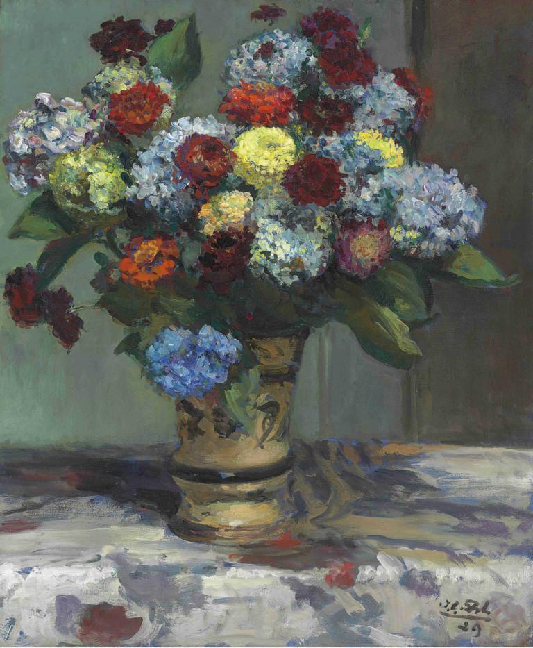 Bouquet de fleurs aux hortensias,Jacques-Émile Blanche,Oil Painting,Oil Painting, flower, no humans