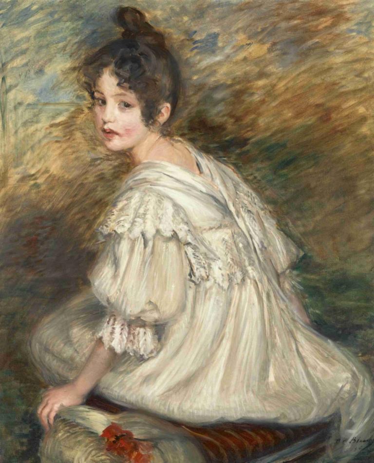 Fille à la robe blanche,La ragazza con il vestito bianco,Jacques-Émile Blanche,Pittura ad olio