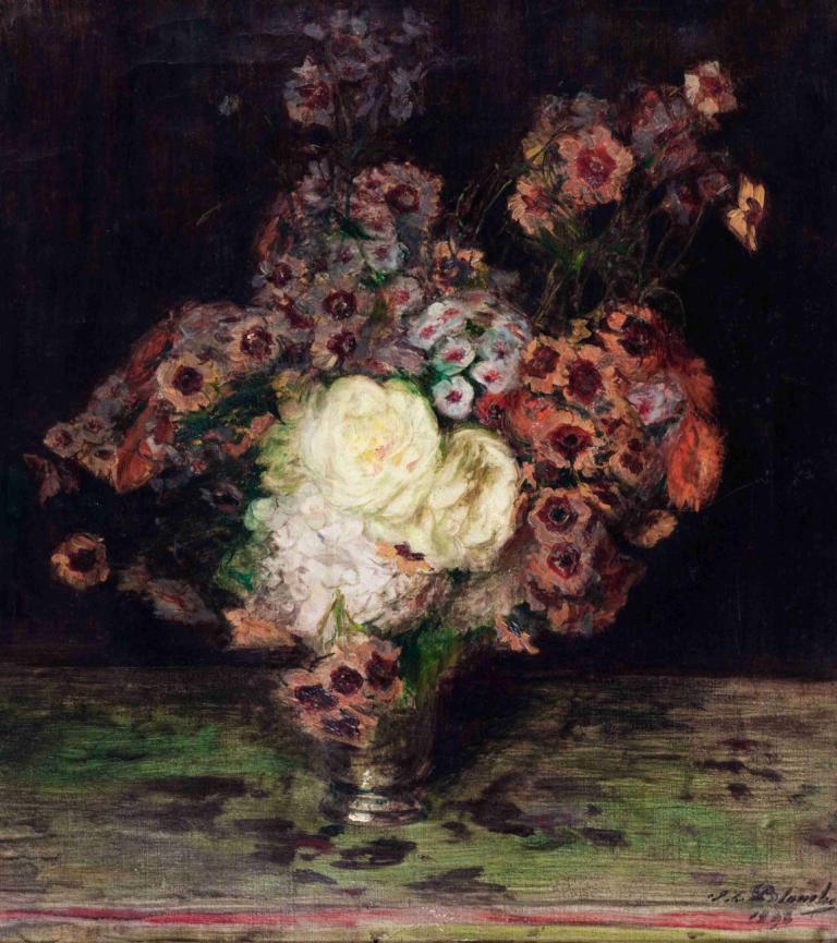 Fleurs Dans Un Vase,Květiny Ve Váze,Jacques-Émile Blanche,Olejomalba,Olejomalba, květ, sólo, 1 dívka, růže