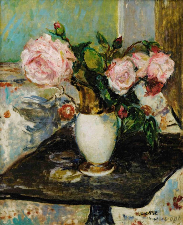 Flowers in a vase,Jacques-Émile Blanche,Oil Painting,Oil Painting, no humans, flower, traditional media, cup