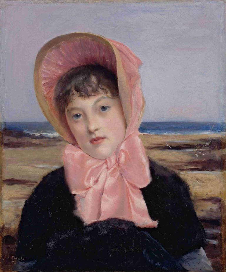 La capeline rose,Jacques-Émile Blanche,Pittura ad olio,Pittura ad olio, 1 ragazza, cofano, assolo