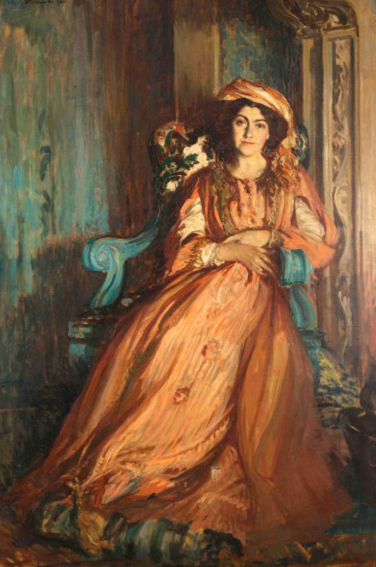 Portrait de Mabel Dodge à la Villa Curonia,Jacques-Émile Blanche,Oil Painting,Oil Painting, 1girl, dress