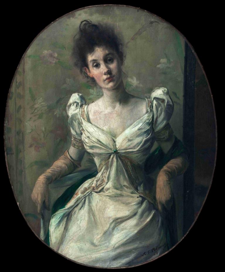 Portrait de Madame Abel Hermant,Jacques-Émile Blanche,Oil Painting,Oil Painting, 1girl, solo, dress