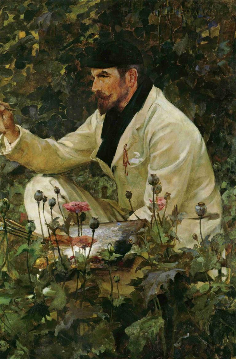 George Hitchcock working in his garden in Egmond,エグモンドで庭仕事をするジョージ・ヒッチコック,James Jebusa Shannon,ジェームス・ジェブサ・シャノン