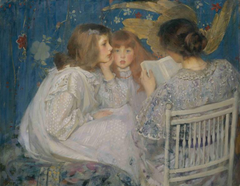 Jungle Tales (Contes de la Jungle),James Jebusa Shannon,Oil Painting,Oil Painting, multiple girls, 3girls