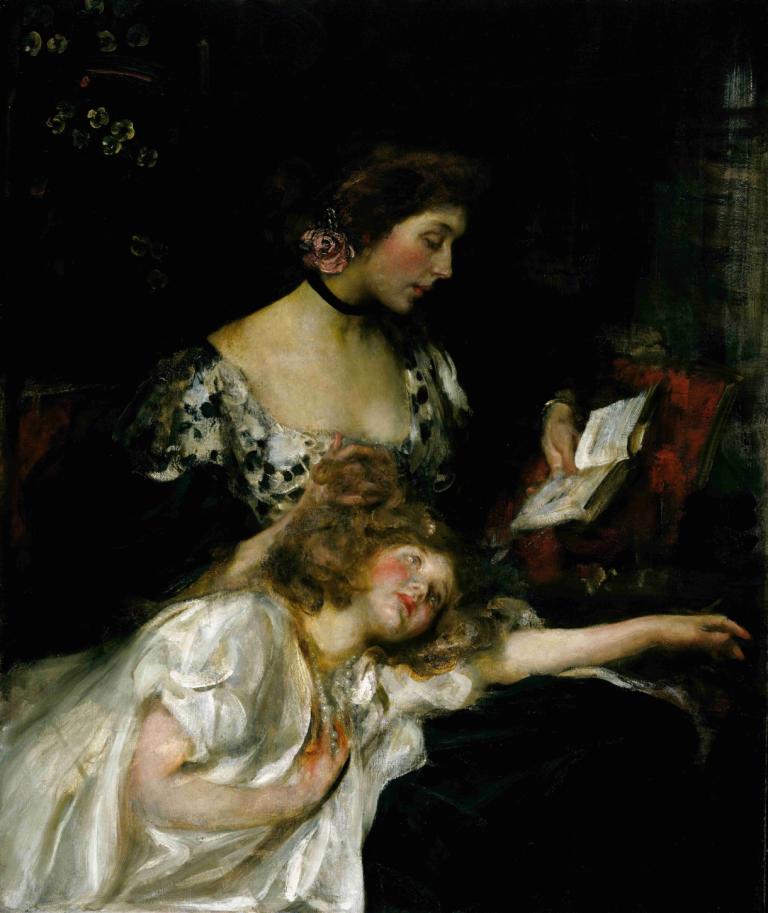 Mother and Child (Lady Shannon and Kitty),James Jebusa Shannon,Oil Painting,Oil Painting, fine art parody