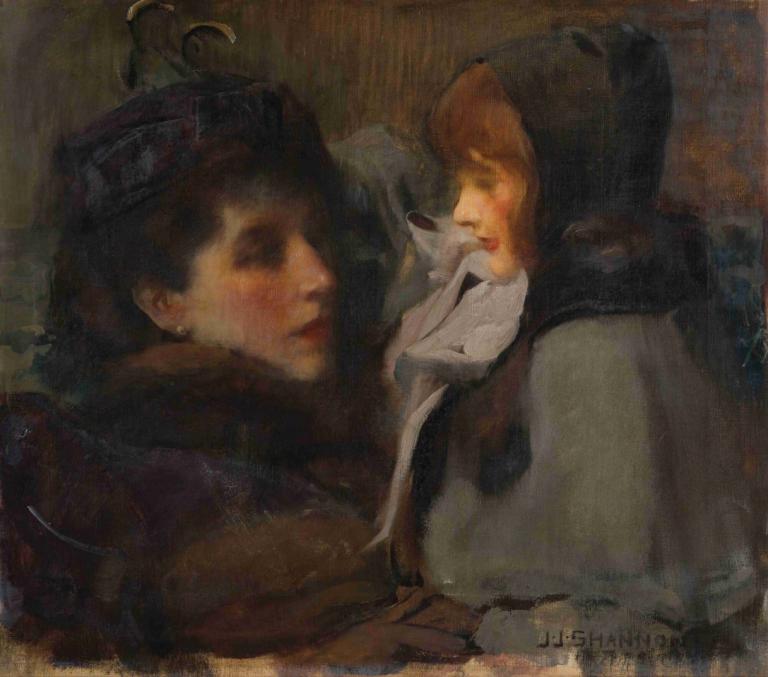 The Artist's Wife And Daughter,Konstnärens hustru och dotter,James Jebusa Shannon,Oljemålning,Oljemålning