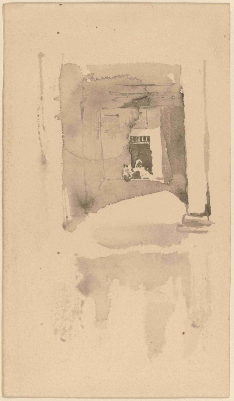 A Doorway in Ajaccio,James McNeill Whistler,Sketch,Sketch, monochrome, solo, 1girl