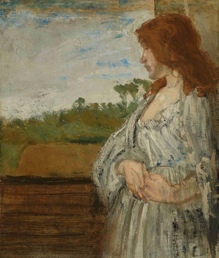 A White Note,James McNeill Whistler,Oil Painting,Oil Painting, 1girl, solo, fine art parody, dress