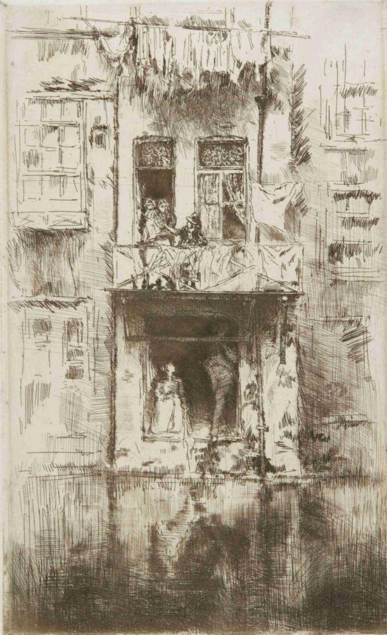 Balcony, Amsterdam,Balkon, Amsterdam,James McNeill Whistler,Bakır Levha Gravür,Bakır Levha Gravür, Tek renkli