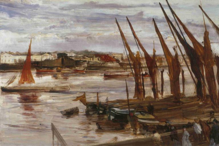 Battersea Reach,James McNeill Whistler,Oil Painting,Oil Painting, watercraft, scenery, boat, cloud