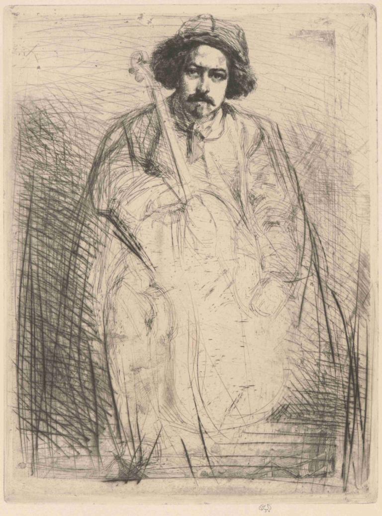 Becquet,James McNeill Whistler,Copperplate Etching,Copperplate Etching, 1boy, solo, male focus, monochrome