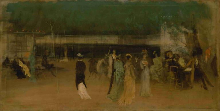 Cremorne Gardens, No. 2,크레모른 가든, 2번,James McNeill Whistler,제임스 맥닐 휘슬러,오일 페인팅,오일 페인팅, 여러 여자, 여러 소년, 드레스, 의자