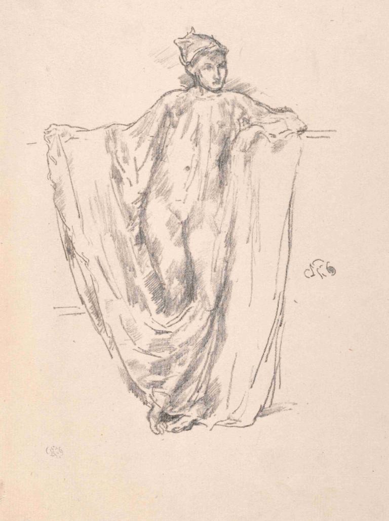 Figure Study,图表研究,James McNeill Whistler,詹姆斯-麦克尼尔-惠斯勒,素描,素描, 单色, 独奏, 1男孩, 男性焦点, 草图, 美术模仿, 传统媒体, 全身