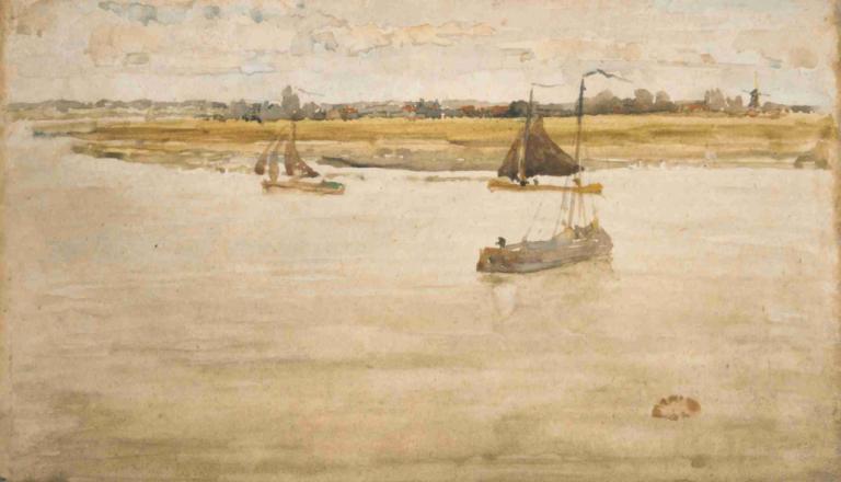 Gold and Brown; Dordrecht,James McNeill Whistler,Pintura al óleo,Pintura al óleo, bote, al aire libre