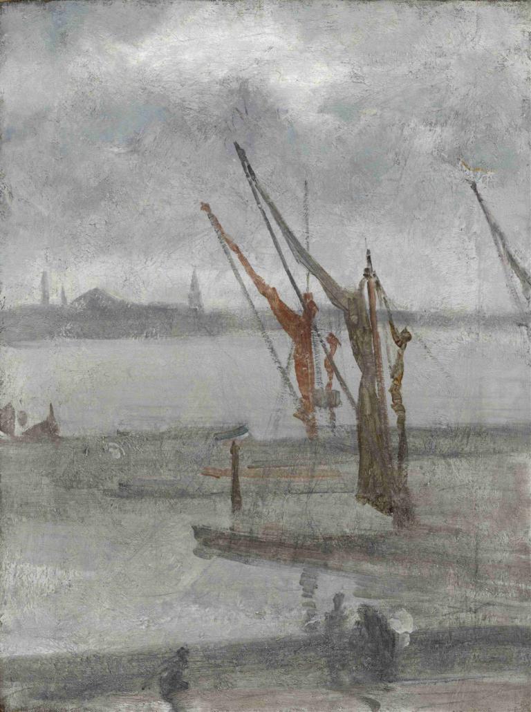 Grey and Silver - Chelsea Wharf,Gris y plata - Chelsea Wharf,James McNeill Whistler,Pintura al óleo