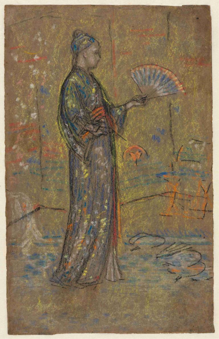 Japanese Woman Painting a Fan,Mujer japonesa pintando un abanico,James McNeill Whistler,Pintura al óleo