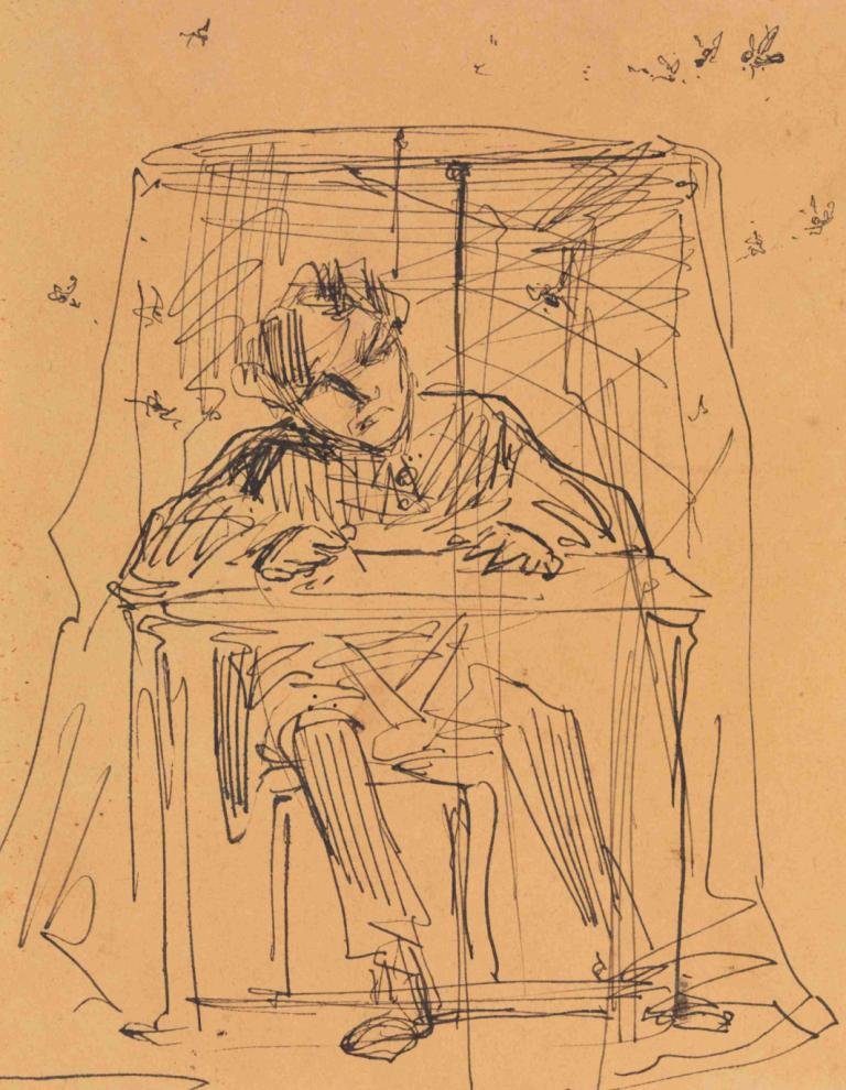 Man at Table beneath Mosquito Net (from Sketchbook)