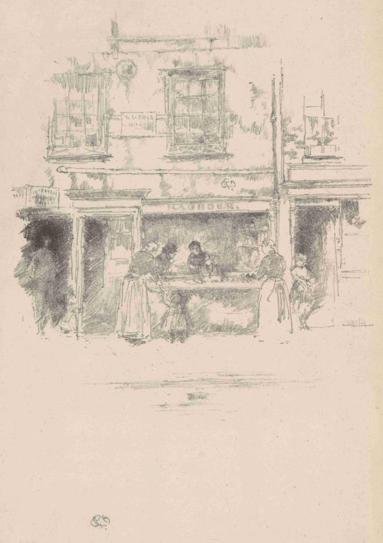 Maunder’s Fish Shop,Magazinul de pește Maunder's,James McNeill Whistler,Schiță,Schiță, monocrom