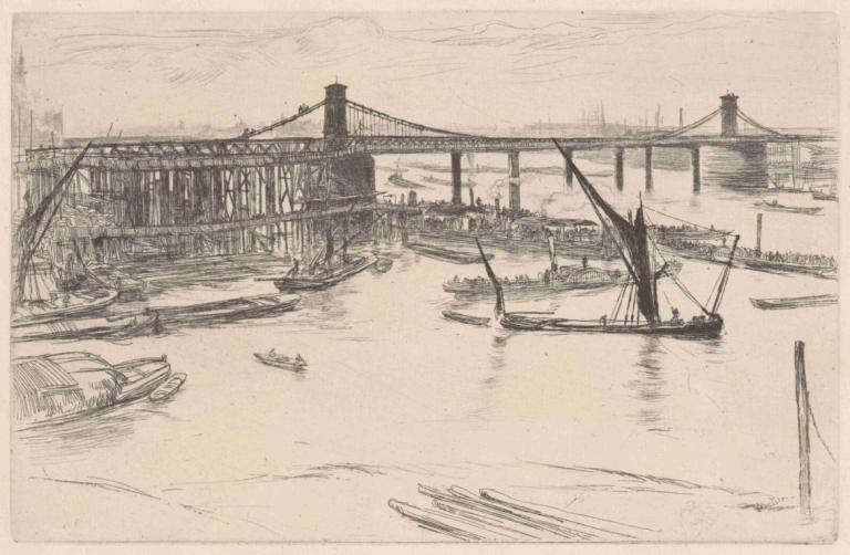 Old Hungerford Bridge,Podul vechi Hungerford,James McNeill Whistler,Gravura din cupru,Gravura din cupru