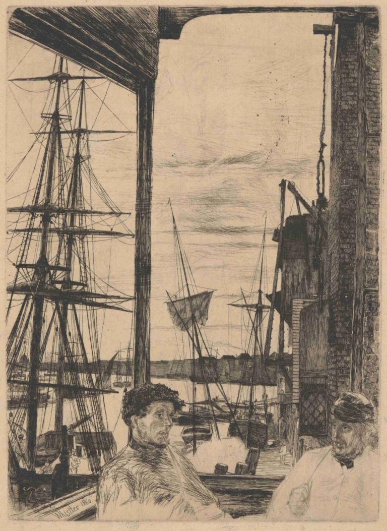 Rotherhithe,James McNeill Whistler,Gravura din cupru,Gravura din cupru, monocrom, 1 băiat