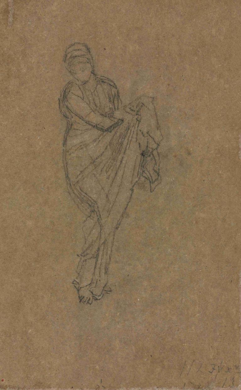 Standing Woman Holding Up Her Dress,James McNeill Whistler,Sketch,Sketch, solo, monochrome, sketch, 1boy