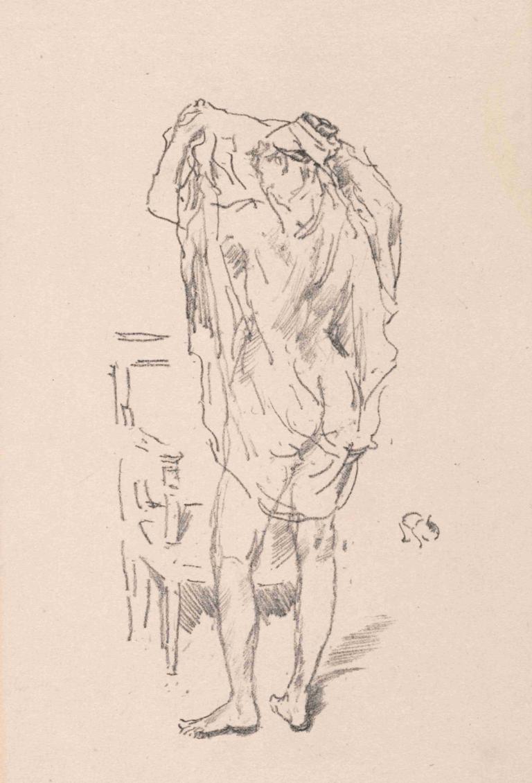 Study,James McNeill Whistler,Sketch,Sketch, male focus, monochrome, 1boy, solo, sketch, ass, barefoot