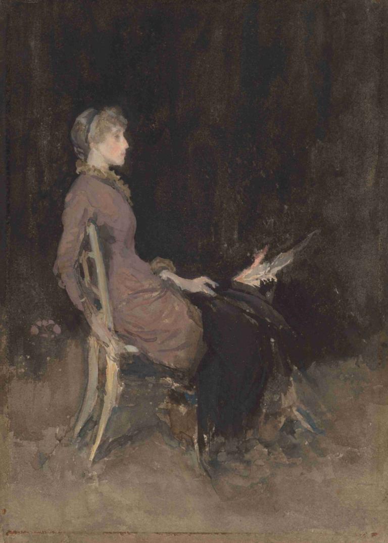 Study In Black And Gold (Madge O'donoghue),James McNeill Whistler,Oil Painting,Oil Painting, 1girl, chair