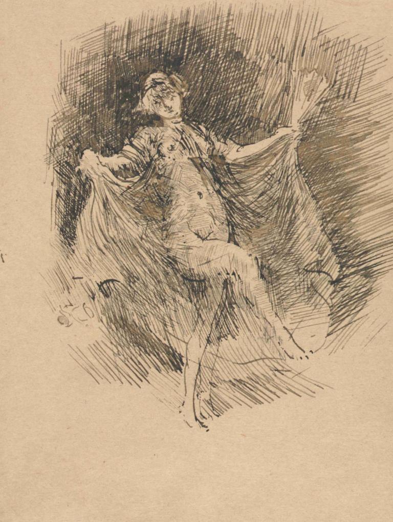 The Dancer, No. 1,더 댄서, 1위,James McNeill Whistler,제임스 맥닐 휘슬러,스케치,스케치, 여자 1명, 독주, 단색화, 모자, 짧은 머리, 전통 미디어, 스케치