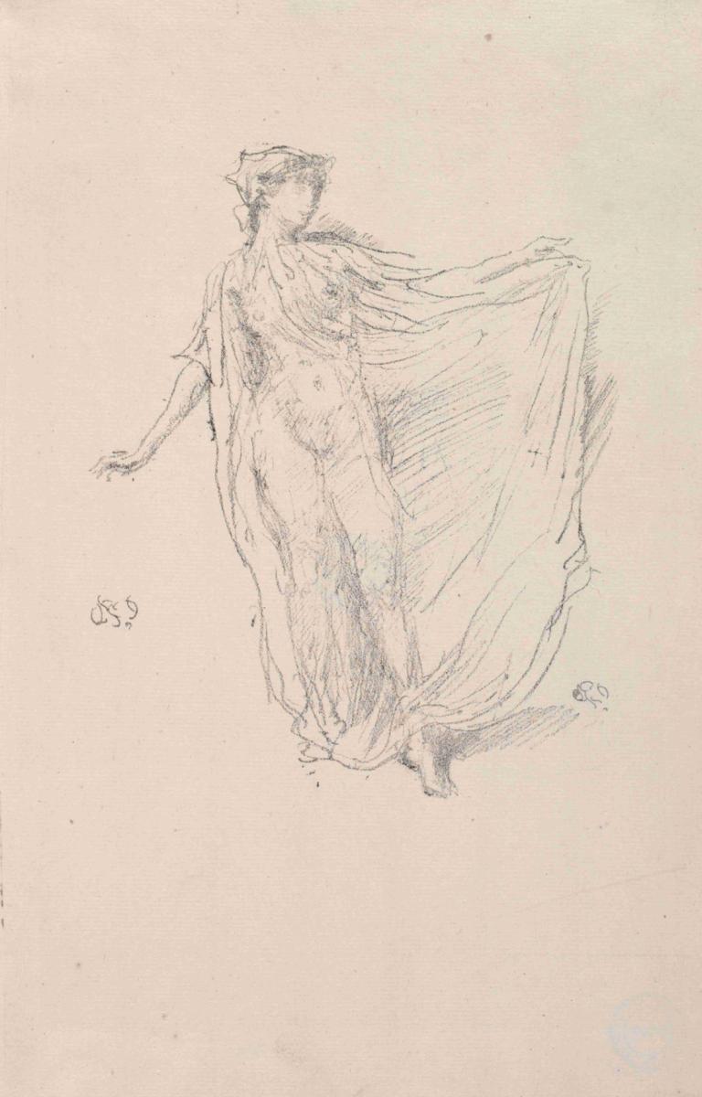 The Dancing Girl,춤추는 소녀,James McNeill Whistler,제임스 맥닐 휘슬러,스케치,스케치, 여자 1명, 독주, 스케치, 단색화, 전통 미디어, 맨발, ...곶, 드레스