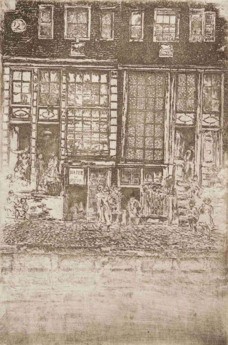 The Embroidered Curtain,刺繡的窗簾,James McNeill Whistler,詹姆斯·麥克尼爾·惠斯勒,銅版畫,銅版畫, 單色, 1個女孩, 傳統媒體, 風景