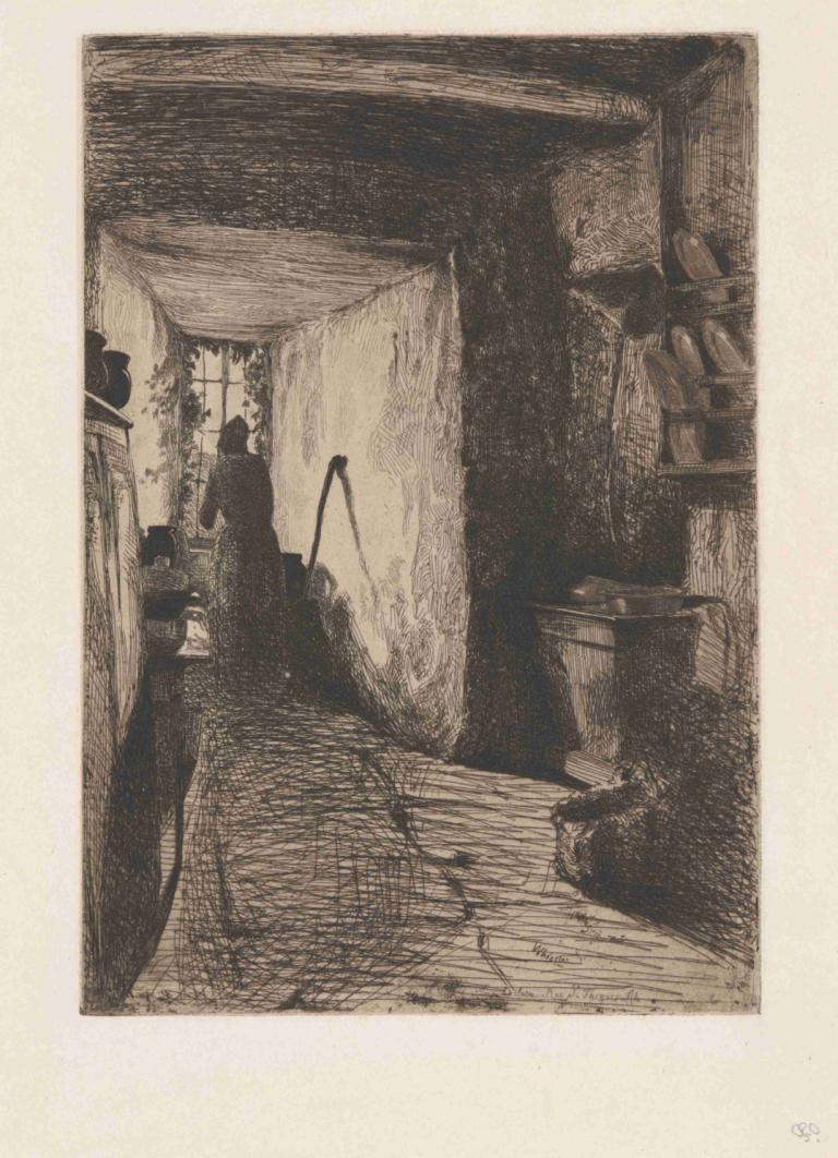 The Kitchen,《廚房》,James McNeill Whistler,詹姆斯·麥克尼爾·惠斯勒,銅版畫,銅版畫, 單色, 邊界, 沒有人類, 白色邊框, 風景, 傳統媒體