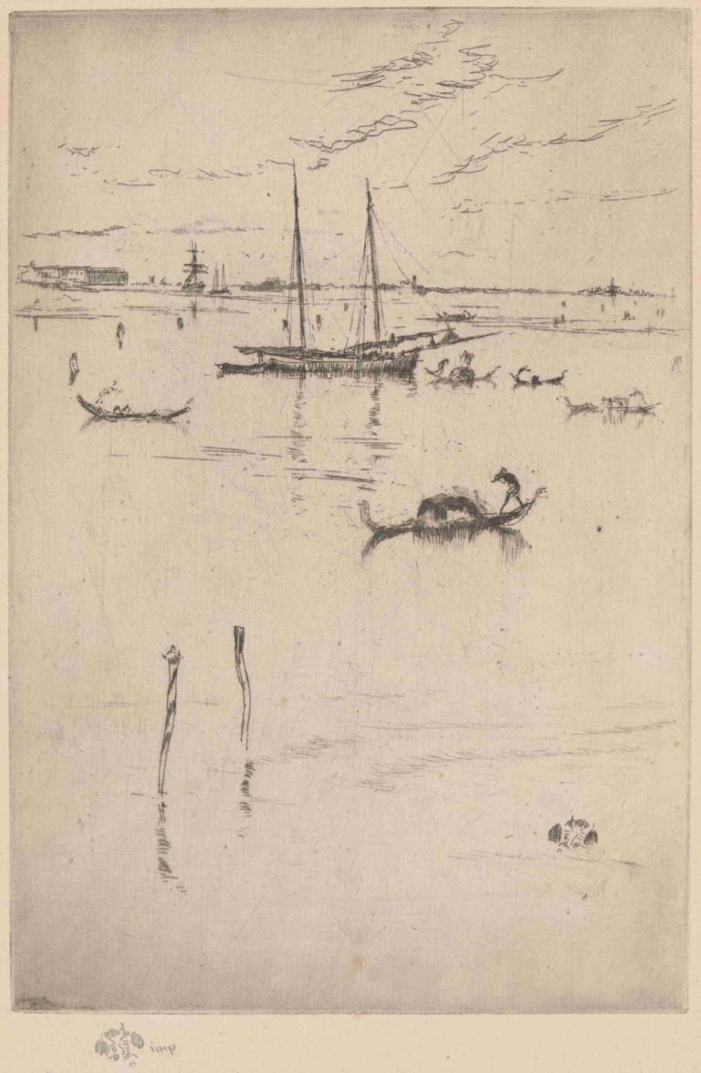 The Little Lagoon,《小瀉湖》,James McNeill Whistler,詹姆斯·麥克尼爾·惠斯勒,銅版畫,銅版畫, 船隻, 單色, 船, 水, 沒有人類, 傳統媒體, 雲, 天空, 船, 戶外