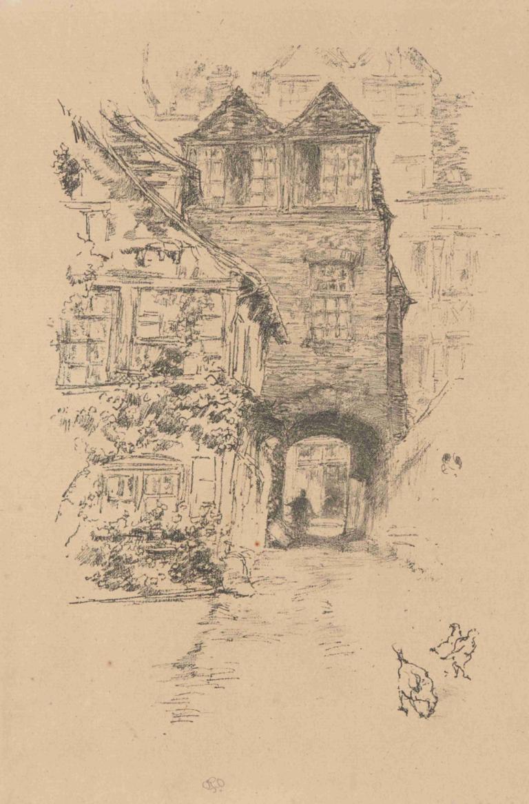 The Priest’s House—Rouen,사제의 집-루앙,James McNeill Whistler,제임스 맥닐 휘슬러,동판 에칭,동판 에칭, 단색화, 집, 전통 미디어, 독주, 나무, 스케치