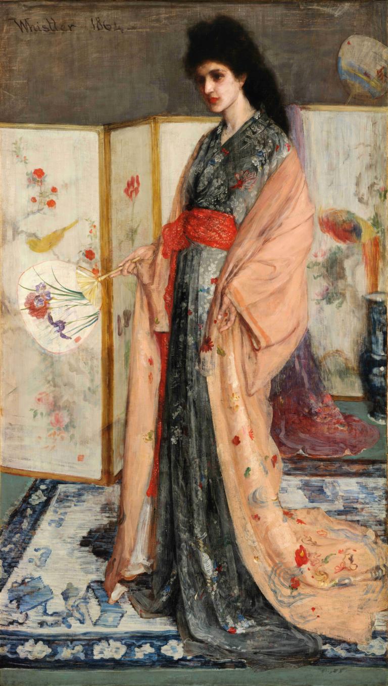 The Princess from the Land of Porcelain,James McNeill Whistler,Oil Painting,Oil Painting, monochrome, house