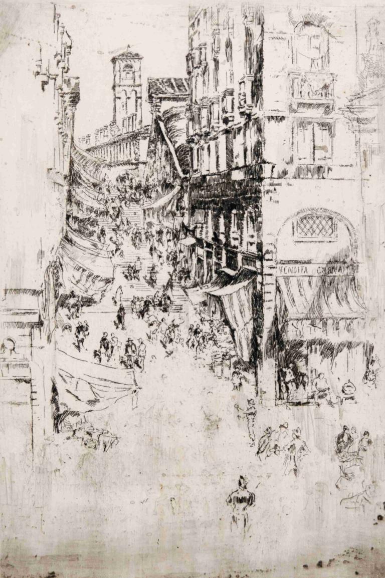 The Rialto,James McNeill Whistler,Copperplate Etching,Copperplate Etching, monochrome, city, scenery