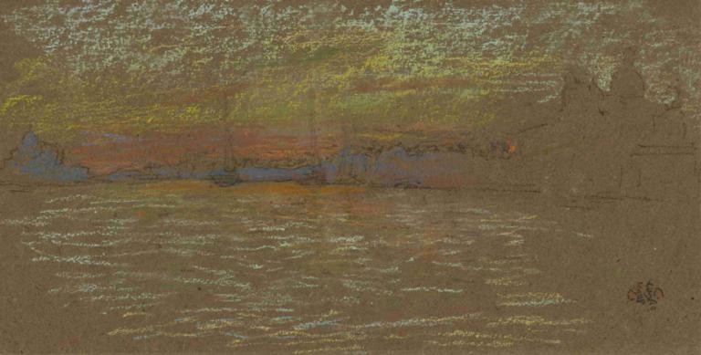 The Riva—Sunset; Red and Gold,James McNeill Whistler,Oil Painting,Oil Painting, scenery, no humans, nature