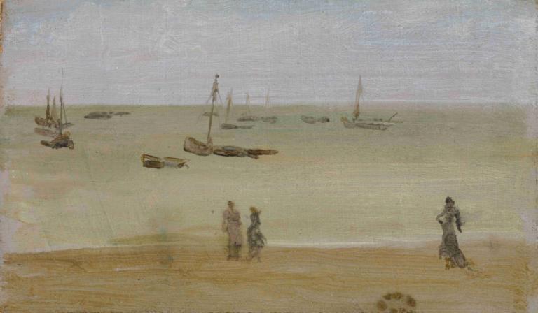 The Seashore,James McNeill Whistler,Oil Painting,Oil Painting, multiple boys, desert, watercraft