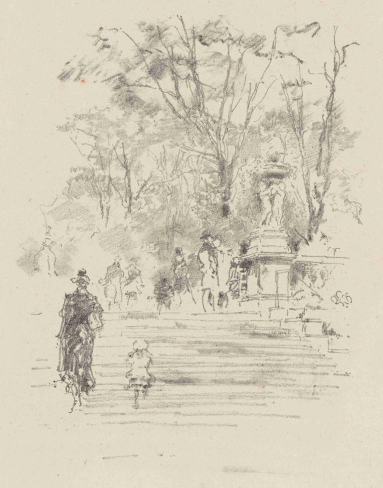 The Steps, Luxemburg Gardens, Paris,James McNeill Whistler,Copperplate Etching,Copperplate Etching