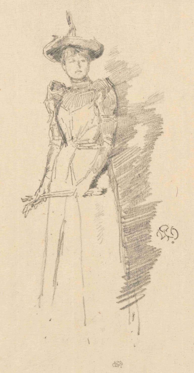 The Suede Gloves (Les Gants de Suéde),James McNeill Whistler,Sketch,Sketch, solo, monochrome, hat, 1boy