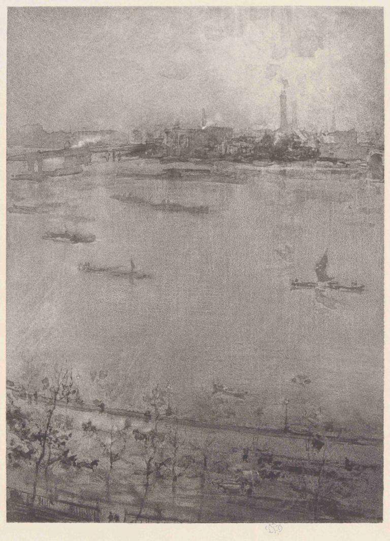 The Thames,James McNeill Whistler,Copperplate Etching,Copperplate Etching, monochrome, border, no humans