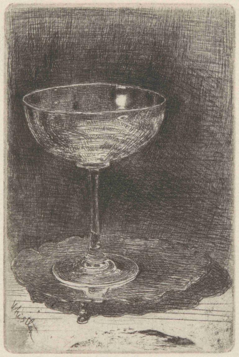 The Wine Glass,ワイングラス,James McNeill Whistler,ジェームズ・マクニール・ホイッスラー,銅版エッチング,銅版エッチング, 人間がいない, モノクロ, カップ, コップ